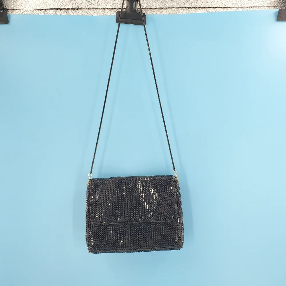 Vintage 70s black mesh evening bag